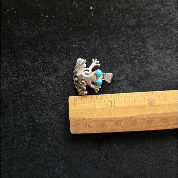 Signed Frog Pendant Turquoise Eyes Southwestern Native American Artisan Sterling - Picture 5 of 8